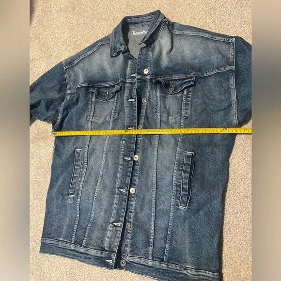 Men's Blue Denim Jacket Long XL Jeaniologie Streetwear Hip Hop - Picture 8 of 8